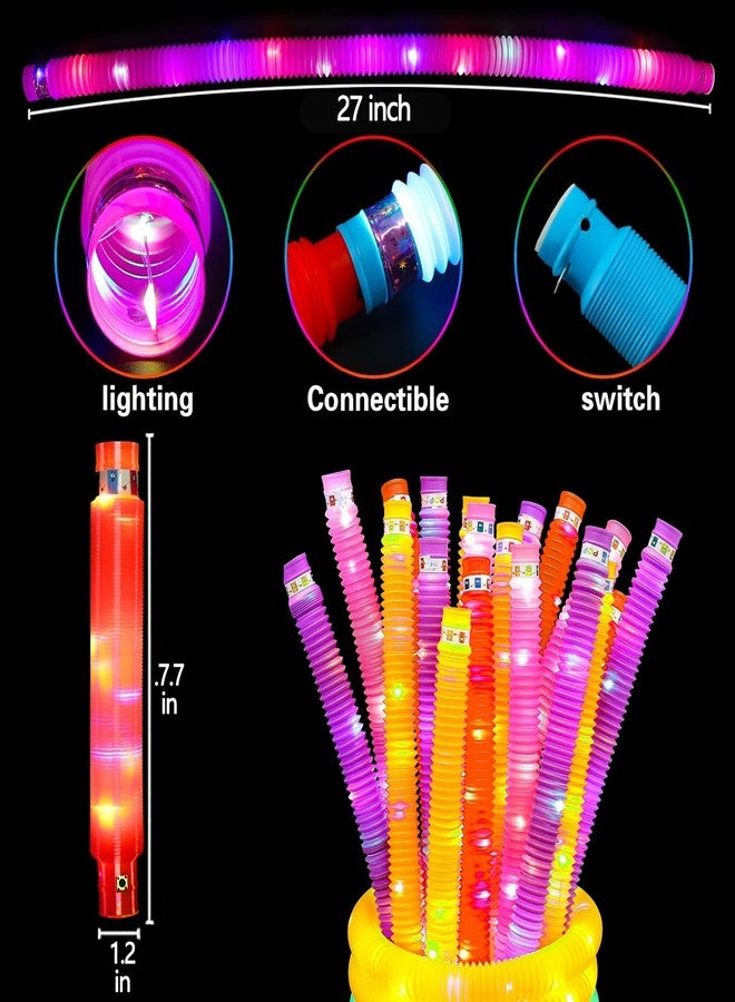 OceanWings 24PC Lights up Pop Tube Set for Kids Adults,Valentine's Day Glow Sticks Stretchy Tube Fidget Toys for Classroom Prizes Birthday Concert Glow in the Dark Party Supplies Favor for Boy Girl - Image 2